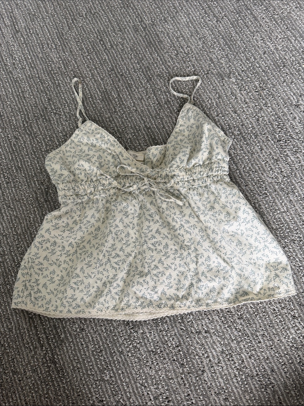 White Floral Smocked Tie-Front Cami